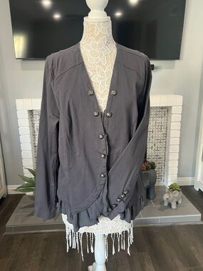 Torrid Charcoal Ruffled Hem Button-Front Blazer